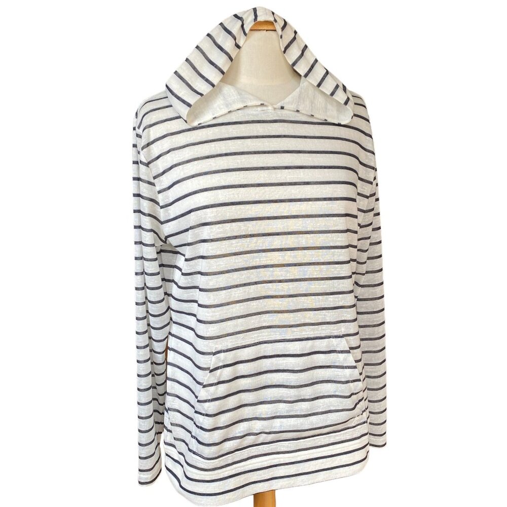 Quba & Co British Nautical Stripe Knit Hoodie Burnout Sailor Fishermancore-L/XL